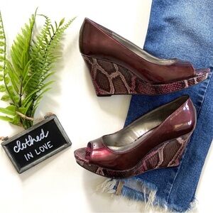 Bandolino Burgundy Wine Snakeskin Wedge Pumps